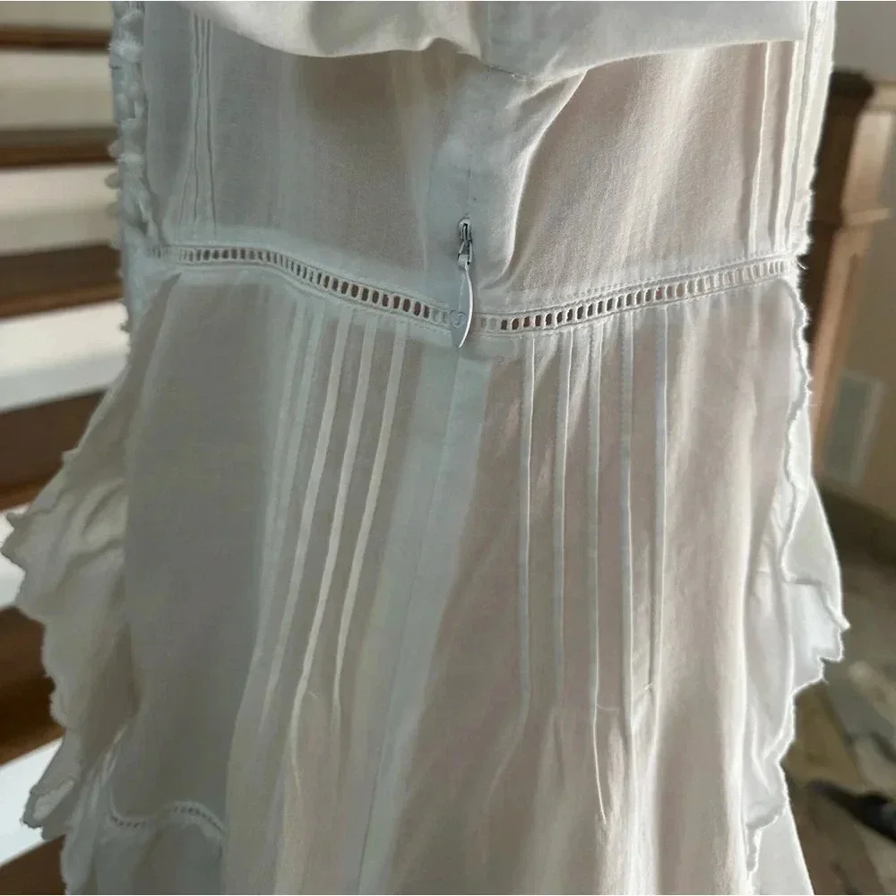 Juicy Couture White Lace Eyelet Ruffle Peasant Blouse Top Size 8